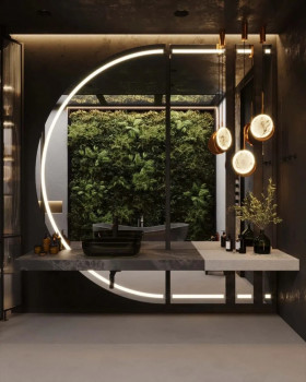 Полукруглое зеркало c подсветкой светодиодной лентой для ванной комнаты Серра
